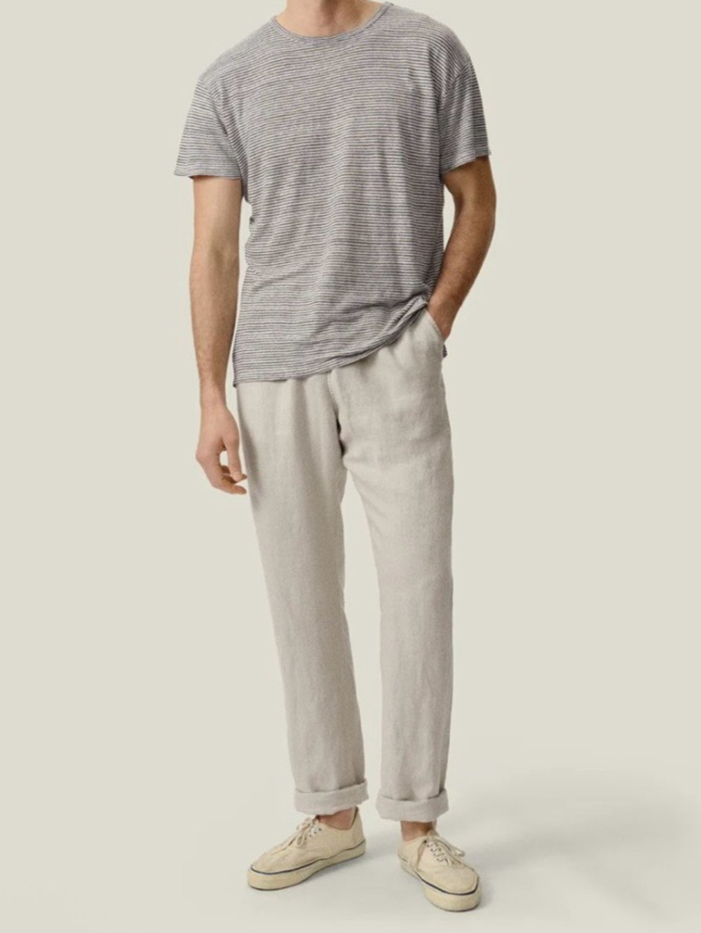 Alex Crane Bo Linen Pants Relaxed Drawstring Pull On Normandy Flax Bone Large